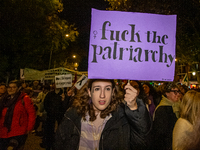 Thousands of people take to the streets of Madrid, Spain, on November 25, 2024, during the demonstration organized by the 8M Commission on t...