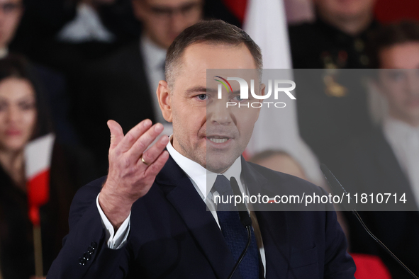 Karol Nawrocki during the convention in Krakow, Poland on November 24, 2024. The biggest Polish opposition party Law and Justice nominated K...