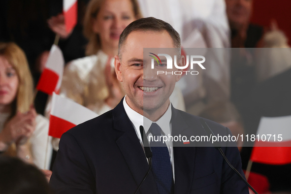 Karol Nawrocki during the convention in Krakow, Poland on November 24, 2024. The biggest Polish opposition party Law and Justice nominated K...