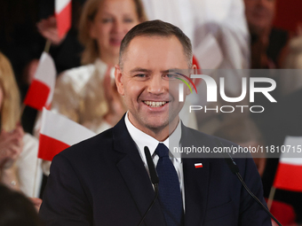 Karol Nawrocki during the convention in Krakow, Poland on November 24, 2024. The biggest Polish opposition party Law and Justice nominated K...