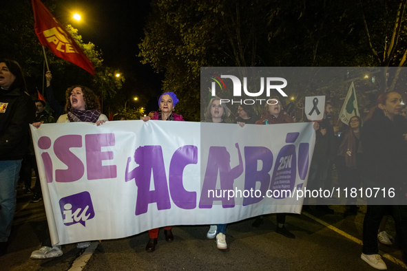 Thousands of people take to the streets of Madrid, Spain, on November 25, 2024, during the demonstration organized by the 8M Commission on t...