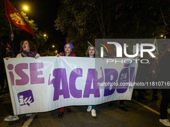 Thousands of people take to the streets of Madrid, Spain, on November 25, 2024, during the demonstration organized by the 8M Commission on t...