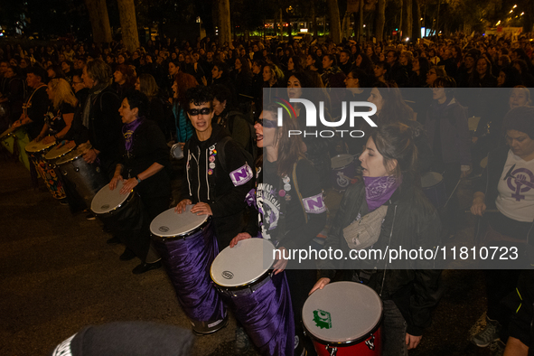 Thousands of people take to the streets of Madrid, Spain, on November 25, 2024, during the demonstration organized by the 8M Commission on t...