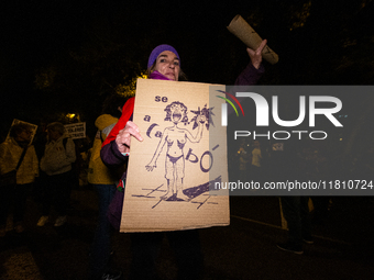 Thousands of people take to the streets of Madrid, Spain, on November 25, 2024, during the demonstration organized by the 8M Commission on t...