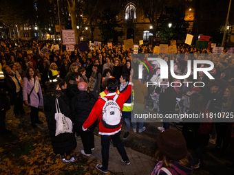 Thousands of people take to the streets of Madrid, Spain, on November 25, 2024, during the demonstration organized by the 8M Commission on t...