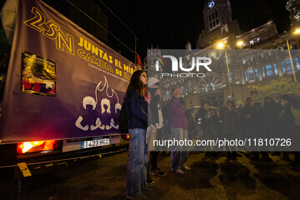 Thousands of people take to the streets of Madrid, Spain, on November 25, 2024, during the demonstration organized by the 8M Commission on t...