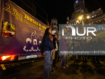 Thousands of people take to the streets of Madrid, Spain, on November 25, 2024, during the demonstration organized by the 8M Commission on t...