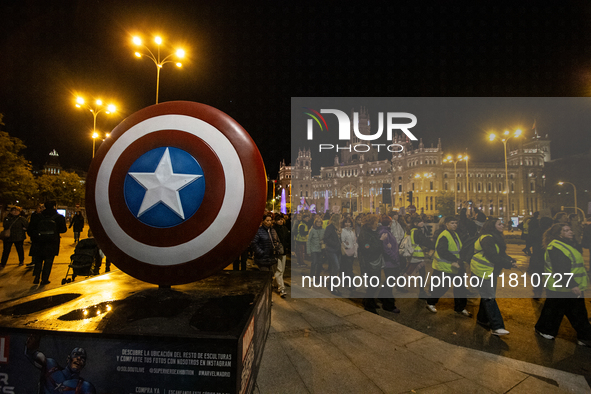 Thousands of people take to the streets of Madrid, Spain, on November 25, 2024, during the demonstration organized by the 8M Commission on t...