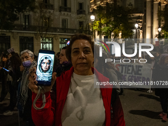 Thousands of people take to the streets of Madrid, Spain, on November 25, 2024, during the demonstration organized by the 8M Commission on t...