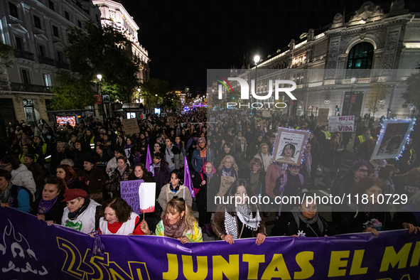 Thousands of people take to the streets of Madrid, Spain, on November 25, 2024, during the demonstration organized by the 8M Commission on t...