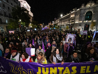 Thousands of people take to the streets of Madrid, Spain, on November 25, 2024, during the demonstration organized by the 8M Commission on t...