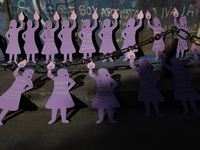 Silhouettes placed by mothers, relatives of missing persons and victims of femicide, feminist collectives, and various organizations are see...