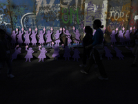 Silhouettes placed by mothers, relatives of missing persons and victims of femicide, feminist collectives, and various organizations are see...