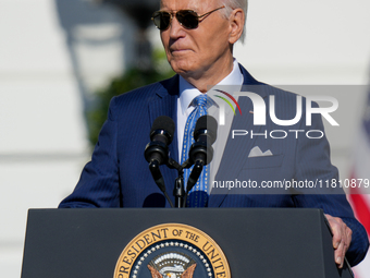 President Biden pardons a Thanksgiving turkey at a White House ceremony in Washington, D.C., United States, on November 25, 2024. (