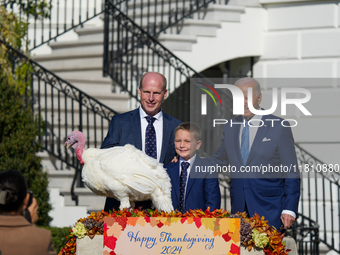 President Biden pardons a Thanksgiving turkey at a White House ceremony in Washington, D.C., United States, on November 25, 2024. (