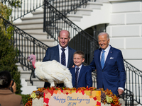 President Biden pardons a Thanksgiving turkey at a White House ceremony in Washington, D.C., United States, on November 25, 2024. (