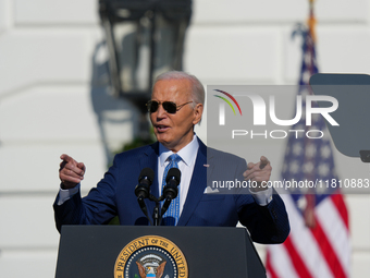 President Biden pardons a Thanksgiving turkey at a White House ceremony in Washington, D.C., United States, on November 25, 2024. (