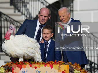 President Biden pardons a Thanksgiving turkey at a White House ceremony in Washington, D.C., United States, on November 25, 2024. (