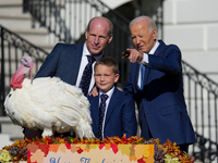 President Biden pardons a Thanksgiving turkey at a White House ceremony in Washington, D.C., United States, on November 25, 2024. (