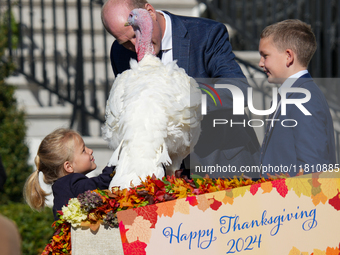 President Biden pardons a Thanksgiving turkey at a White House ceremony in Washington, D.C., United States, on November 25, 2024. (