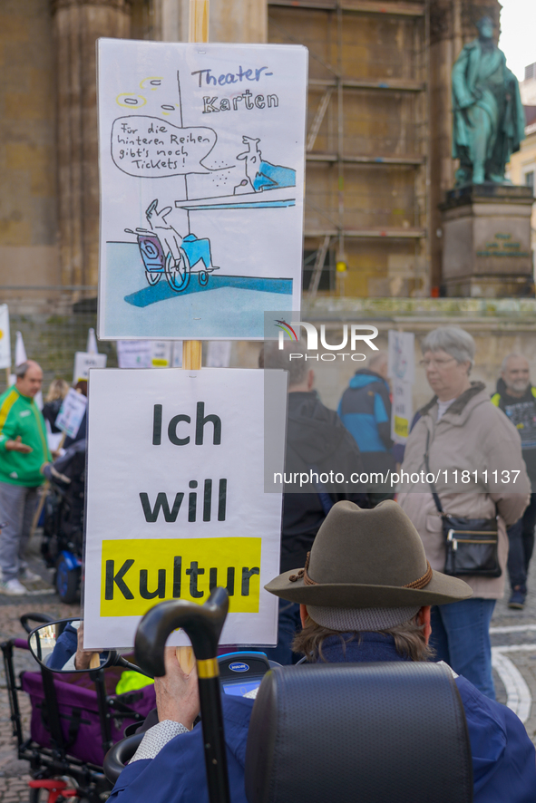 A poignant moment occurs during a demonstration for the rights of people with disabilities in Munich, Germany, on October 25, 2024. The even...