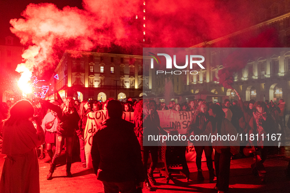 During the International Day for the Elimination of Violence Against Women, people march in a protest organized by ''Non una di meno'' and o...