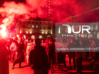 During the International Day for the Elimination of Violence Against Women, people march in a protest organized by ''Non una di meno'' and o...