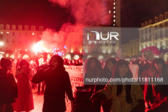 During the International Day for the Elimination of Violence Against Women, people march in a protest organized by ''Non una di meno'' and o...