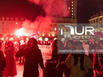 During the International Day for the Elimination of Violence Against Women, people march in a protest organized by ''Non una di meno'' and o...