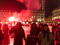 During the International Day for the Elimination of Violence Against Women, people march in a protest organized by ''Non una di meno'' and o...