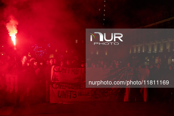 During the International Day for the Elimination of Violence Against Women, people march in a protest organized by ''Non una di meno'' and o...