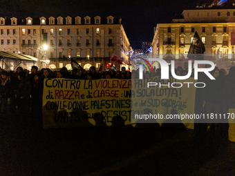 During the International Day for the Elimination of Violence Against Women, people march in a protest organized by ''Non una di meno'' and o...