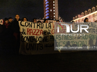 During the International Day for the Elimination of Violence Against Women, people march in a protest organized by ''Non una di meno'' and o...