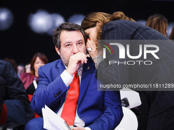 Matteo Salvini and Daniela Santanche attend the 41st ANCI Annual Assembly at Lingotto Fiere in Turin, Italy, on December 22, 2024. (