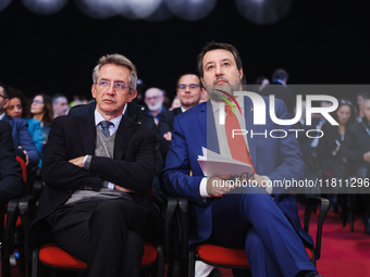 Matteo Salvini and Gaetano Manfredi attend the 41st ANCI Annual Assembly at Lingotto Fiere in Turin, Italy, on December 22, 2024 (