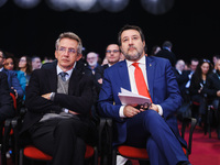 Matteo Salvini and Gaetano Manfredi attend the 41st ANCI Annual Assembly at Lingotto Fiere in Turin, Italy, on December 22, 2024 (