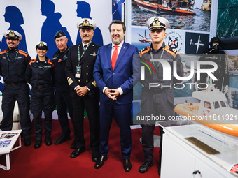 Matteo Salvini visits the Guardia Costiera stand at the 41st ANCI Annual Assembly at Lingotto Fiere in Turin, Italy, on December 22, 2024 (