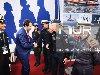 Matteo Salvini visits the Guardia Costiera stand at the 41st ANCI Annual Assembly at Lingotto Fiere in Turin, Italy, on December 22, 2024 (