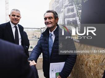 Attilio Fontana attends the press conference to present the first private construction site in the former Falck Union Zero area in Sesto San...