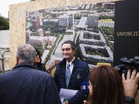 Attilio Fontana attends the press conference to present the first private construction site in the former Falck Union Zero area in Sesto San...