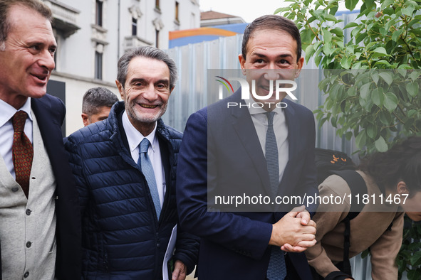 Attilio Fontana and Roberto Di Stefano attend the press conference to present the first private construction site in the former Falck Union...