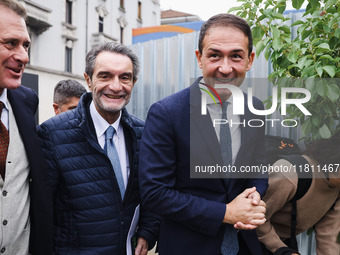 Attilio Fontana and Roberto Di Stefano attend the press conference to present the first private construction site in the former Falck Union...