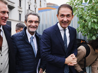 Attilio Fontana and Roberto Di Stefano attend the press conference to present the first private construction site in the former Falck Union...