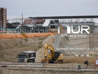 A moment of the press conference presents the first private construction site in the former Falck Union Zero area in Sesto San Giovanni, Ita...