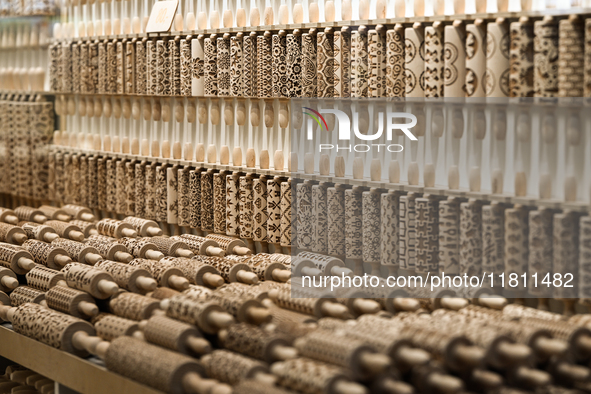 KRAKOW, POLAND - NOVEMBER 21:   
A shop selling traditional wooden rolling pins commonly used in cooking industry, on November 21, 2024 in K...