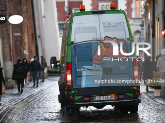 KRAKOW, POLAND - NOVEMBER 21:   
A van from the Municipal Waterworks spotted in Krakow's historic Old Town, on November 21, 2024 in Krakow,...