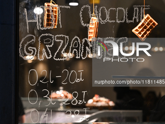 KRAKOW, POLAND - NOVEMBER 21:   
A restaurant window displays the prices for hot chocolate and hot wine, in Krakow's Old Town, on November 2...