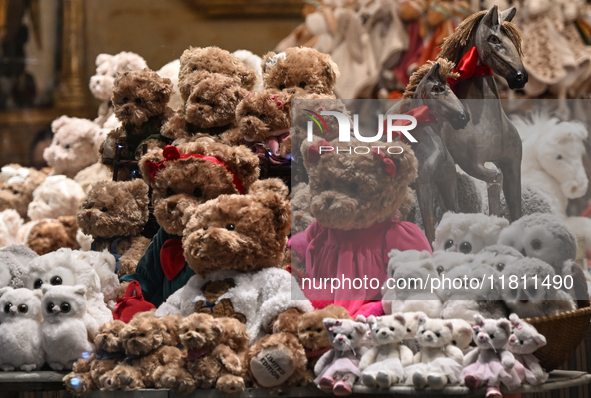 KRAKOW, POLAND - NOVEMBER 21:   
Plush teddies and other toys on display inside the Galeria Bukowski store in Krakow's Old Town, on November...