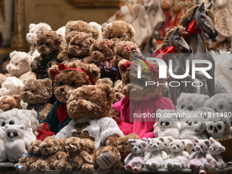 KRAKOW, POLAND - NOVEMBER 21:   
Plush teddies and other toys on display inside the Galeria Bukowski store in Krakow's Old Town, on November...