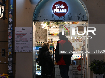 KRAKOW, POLAND - NOVEMBER 21:   
The Taste Poland souvenir shop in Krakow's Old Town, specializing in traditional Polish food and drinks, on...